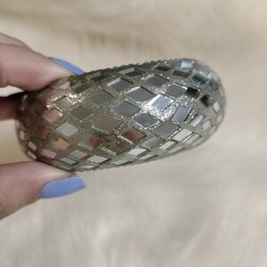Vintage Inspired Mirrored Mosaic Bangle Bracelet – Rare & Stunning Silver Beauty